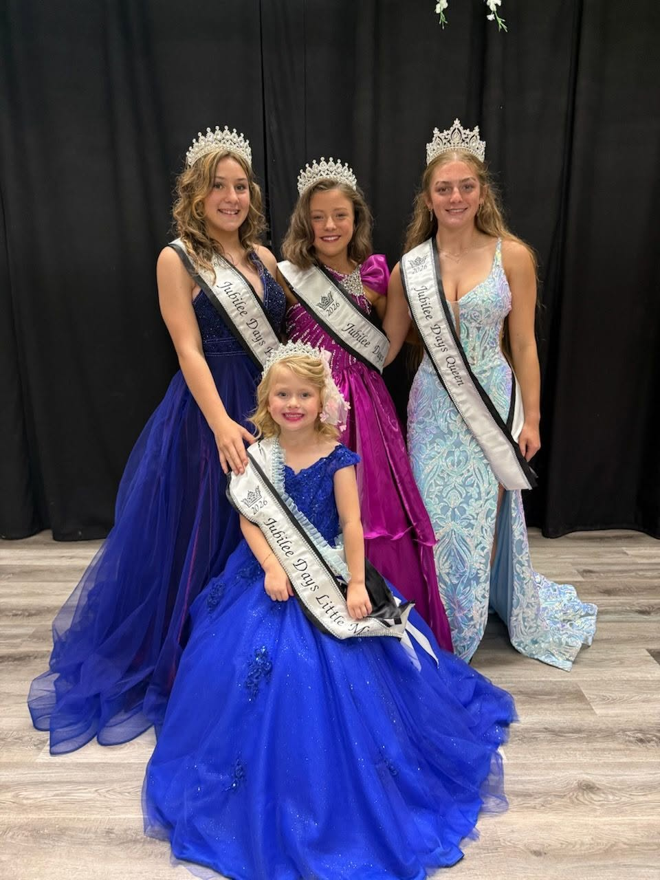 2026 Warsaw Jubilee Days Royalty group photo with Queen, Princess, Junior Miss Hailey Hinkle, and Little Miss Wrenley Boise